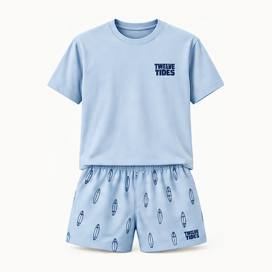 Afterhours Tee & Short Set, Sky / surfboard print