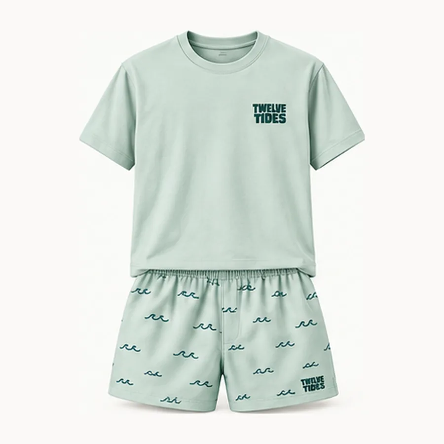 Afterhours Tee & Short Set, Mint / wave print