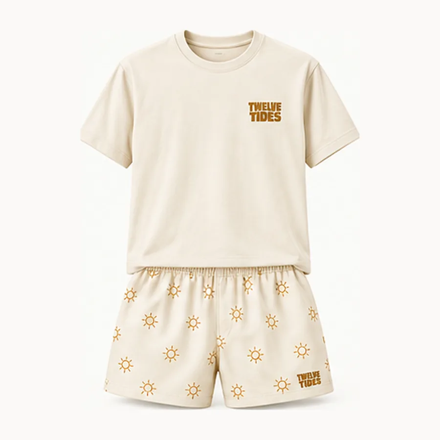 Afterhours Tee & Short Set, Cream / sun print