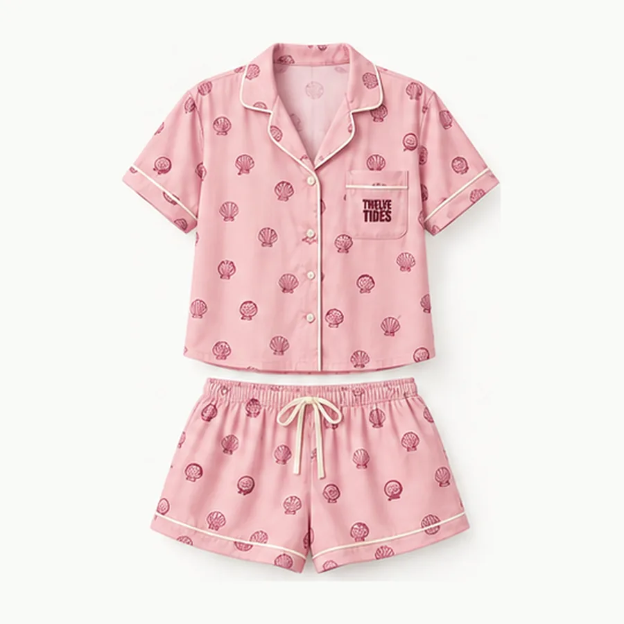 Daydream Short PJ Set, Pink shell scatter