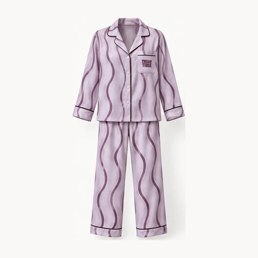 Moonwave Long PJ Set, Lilac / plum waves