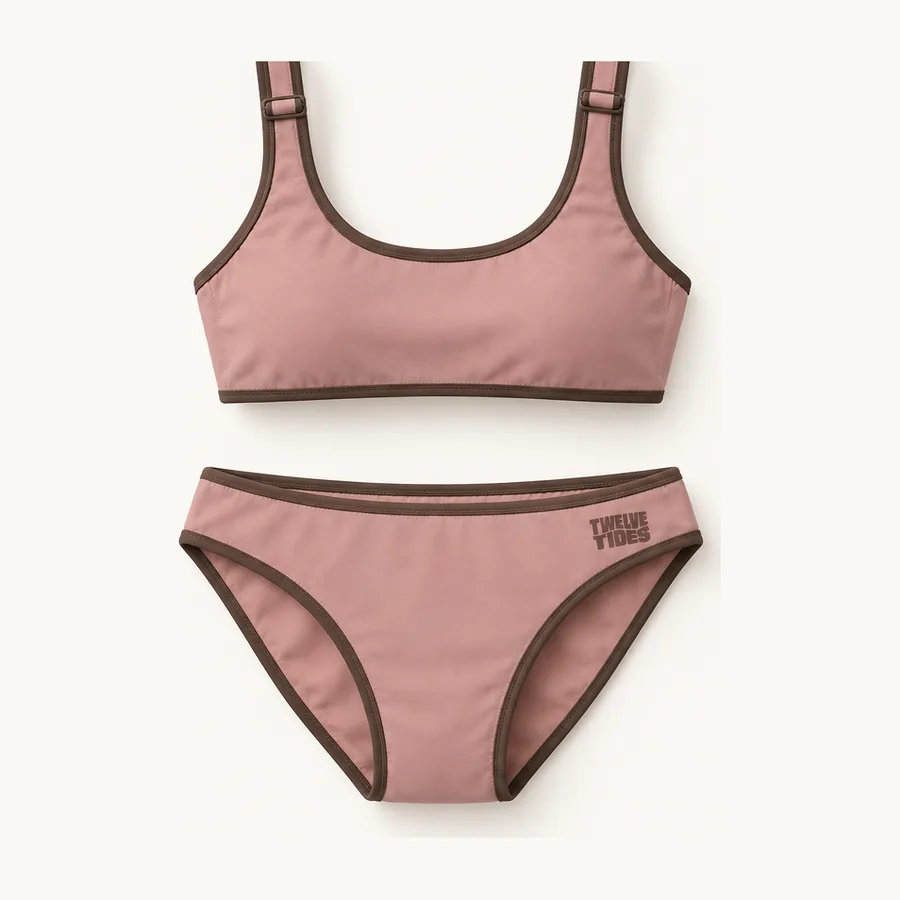 Cove Bikini, Dusty rose / cocoa binding