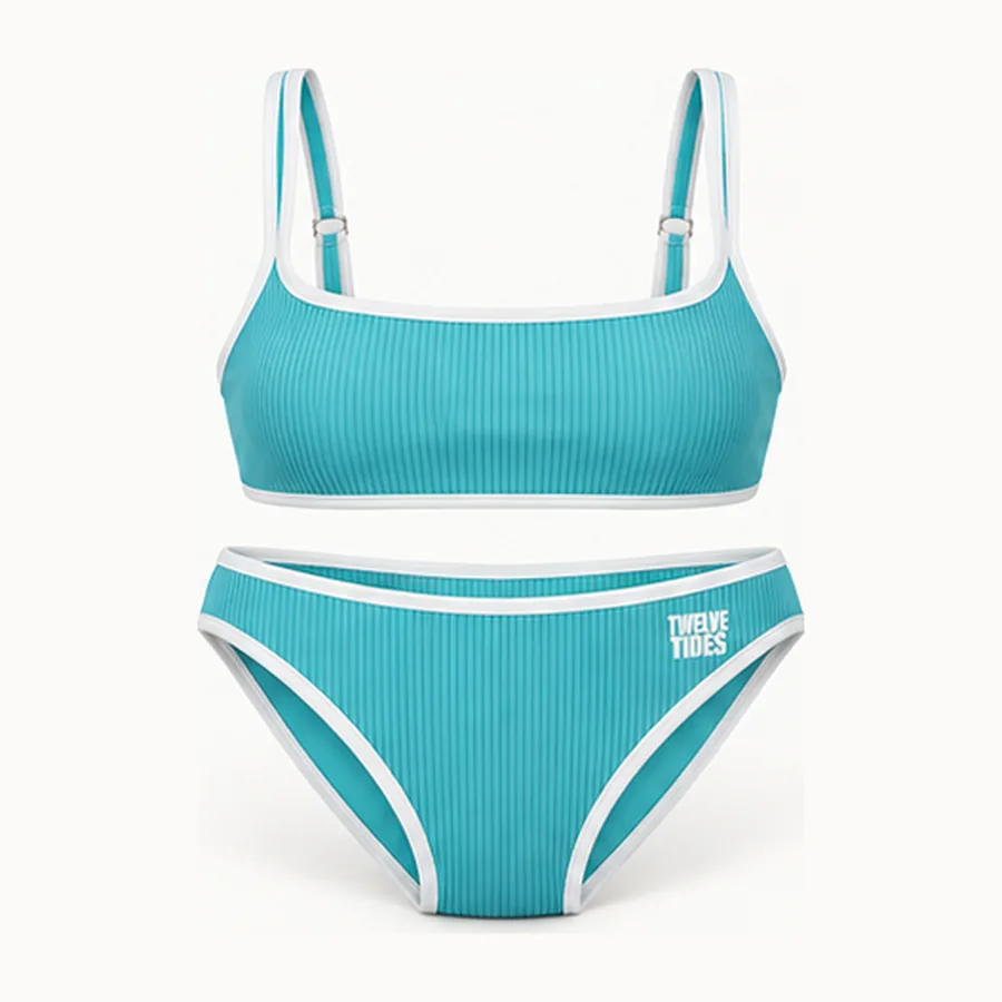 Ripple Rib Bikini, Aqua / white