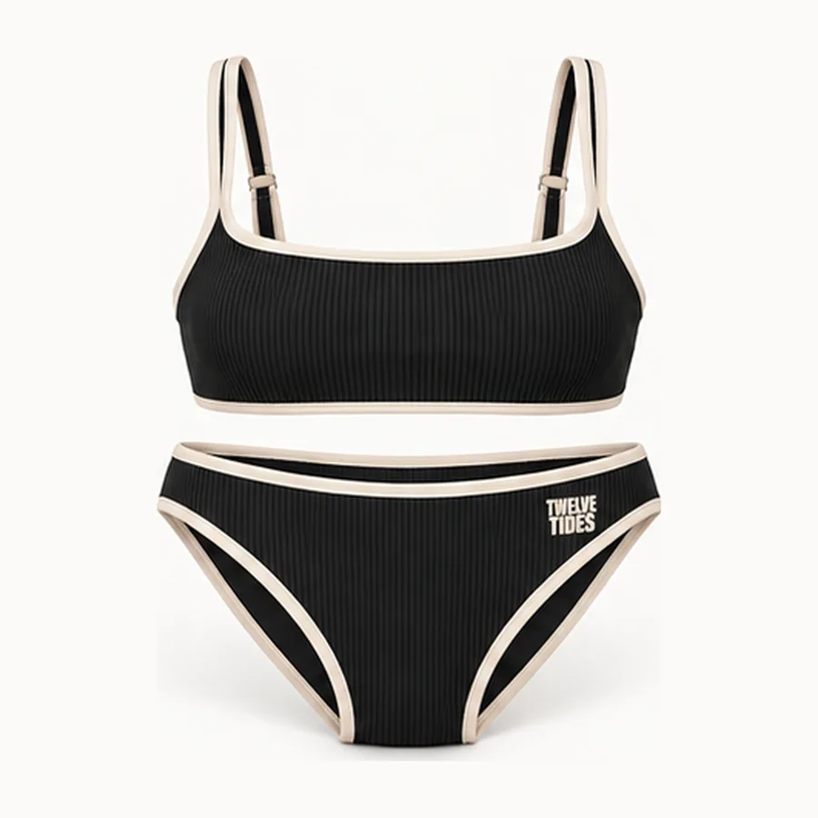 Ripple Rib Bikini, Black / cream