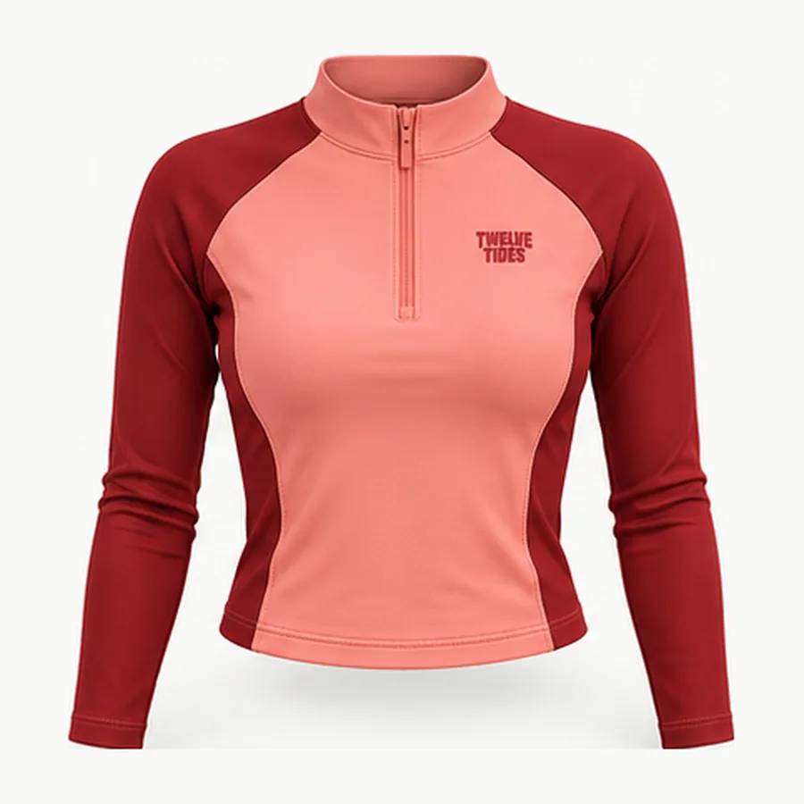 Swell Cropped Rash Top, Coral / cherry