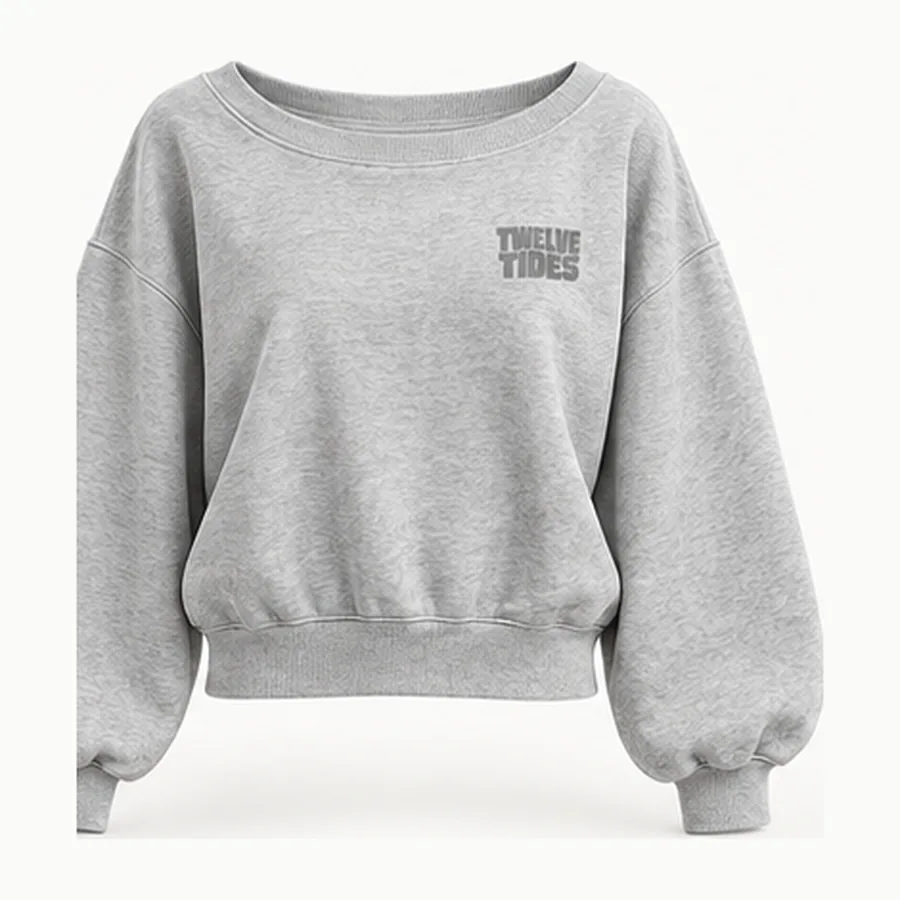 Sunday Wide-Neck Crew, Grey marle
